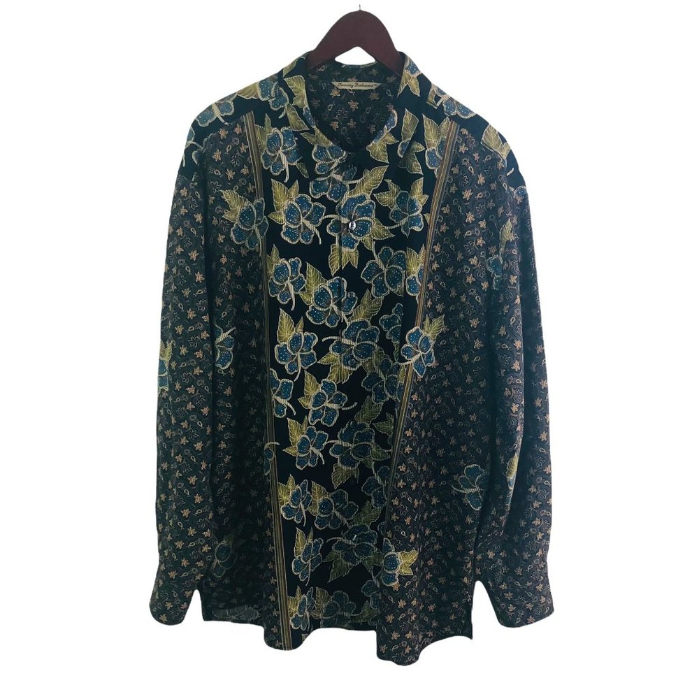 Tommy Bahama Mixed Floral Paisley Prints L/S Button Up Shirt Silk Blend size XXL